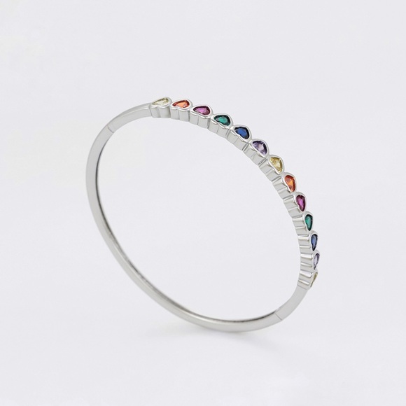 Heart Bangles Bracelets Platinum Plated Silver Color Luxury Jewelry (2 piece) - Picture 10 of 12